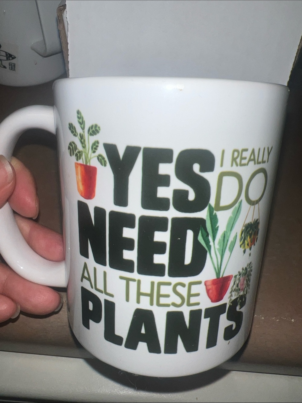 Plant Lover Ceramic Mug - White with Green and Red Design